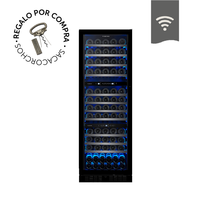 VENTA ANTICIPADA ~ CAVA WIFI LUXURY EDITION ACERO INOXIDABLE NEGRO PARA 119 BOTELLAS - TRIPLE TEMPERATURA