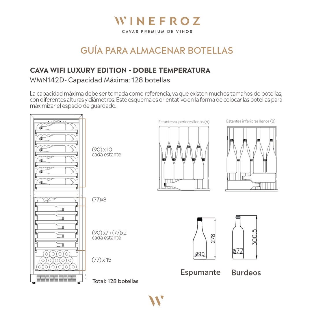 CAVA WIFI LUXURY EDITION PARA 128 BOTELLAS - DOBLE TEMPERATURA