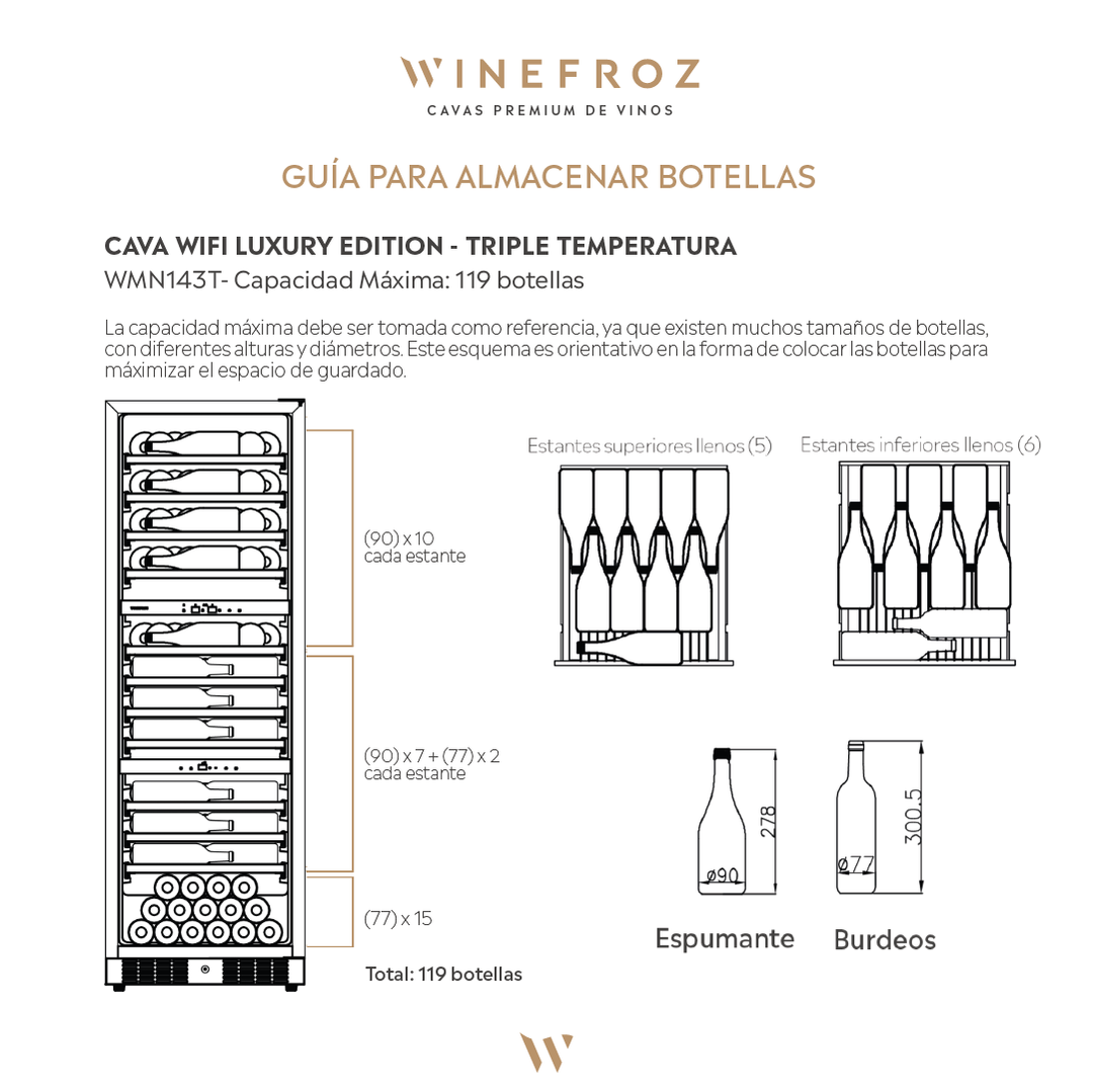 CAVA WIFI LUXURY EDITION PARA 119 BOTELLAS - TRIPLE TEMPERATURA