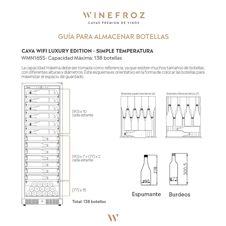 CAVA WIFI LUXURY EDITION PARA 138 BOTELLAS - SIMPLE TEMPERATURA