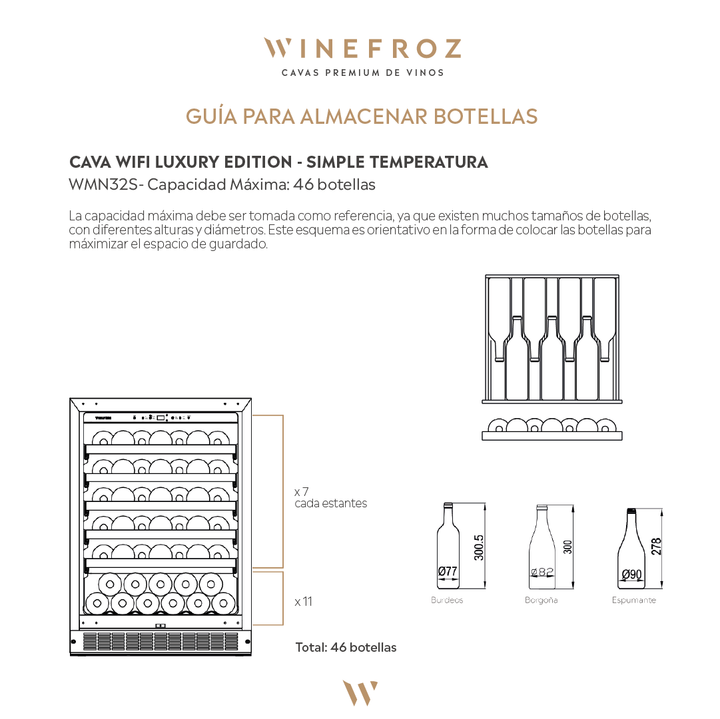 CAVA WIFI LUXURY EDITION PARA 46 BOTELLAS - SIMPLE TEMPERATURA