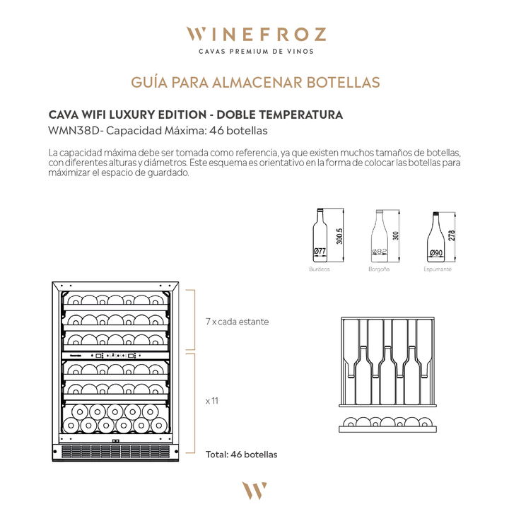 CAVA WIFI LUXURY EDITION PARA 46 BOTELLAS - DOBLE TEMPERATURA