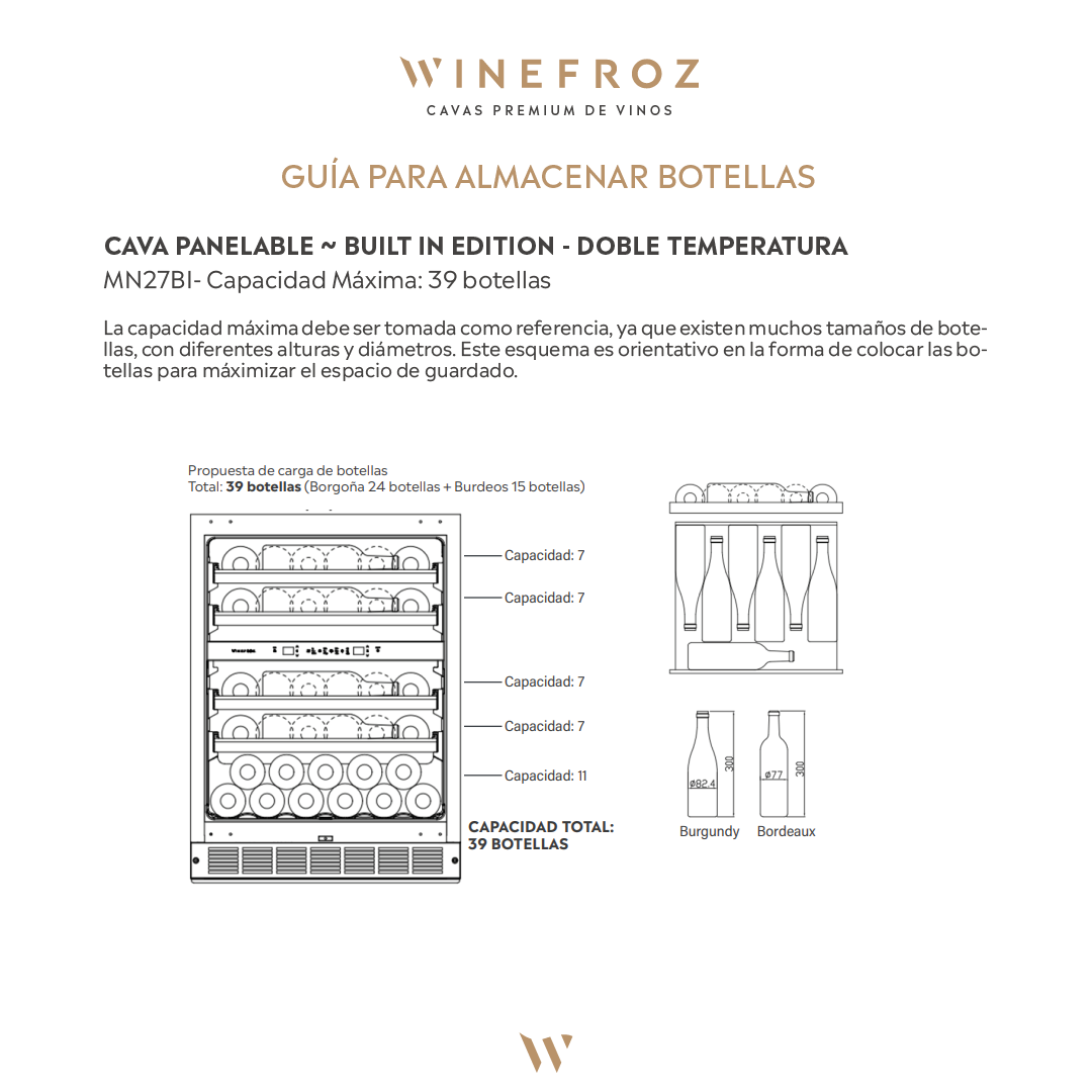 CAVA PANELABLE ~ BUILT IN EDITION ~ PARA 39 BOTELLAS ~ DOBLE TEMPERATURA