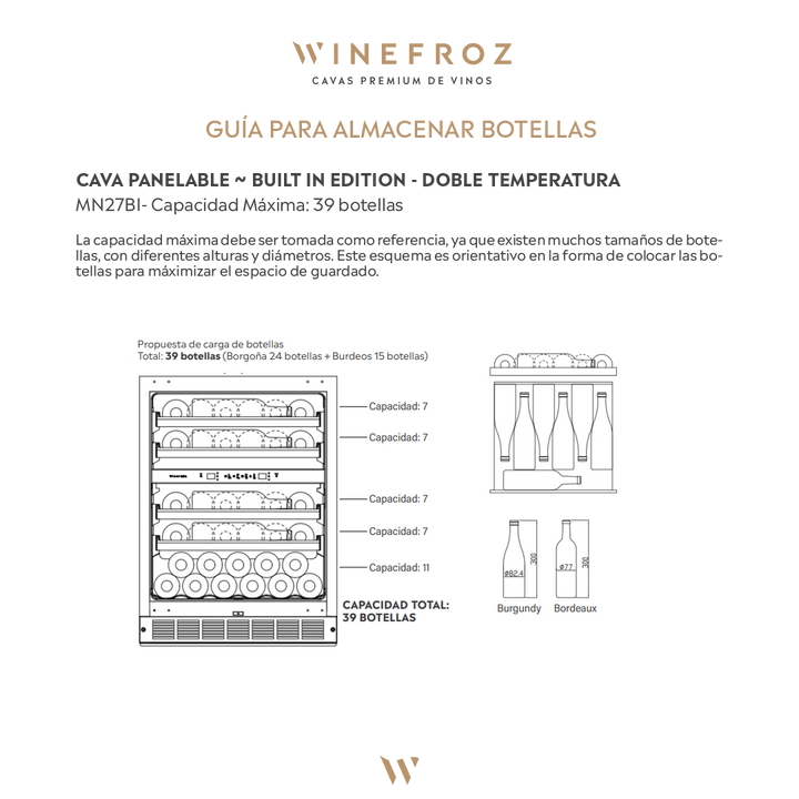 CAVA PANELABLE ~ BUILT IN EDITION ~ PARA 39 BOTELLAS ~ DOBLE TEMPERATURA
