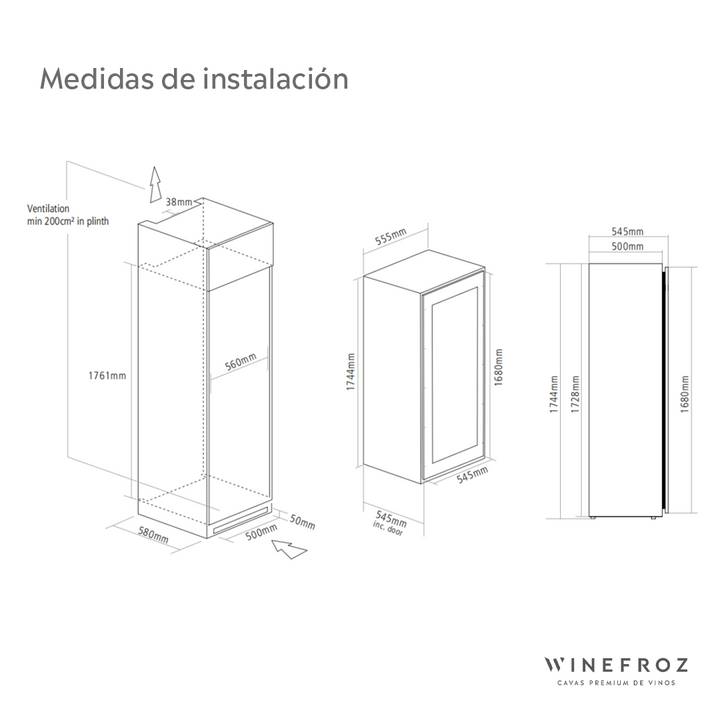 CAVA PANELABLE ~ BUILT IN EDITION ~ PARA 71 BOTELLAS ~ TRIPLE TEMPERATURA