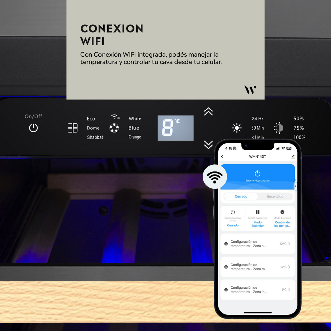 CAVA WIFI LUXURY EDITION ACERO INOXIDABLE NEGRO PARA 42 BOTELLAS  - DOBLE TEMPERATURA