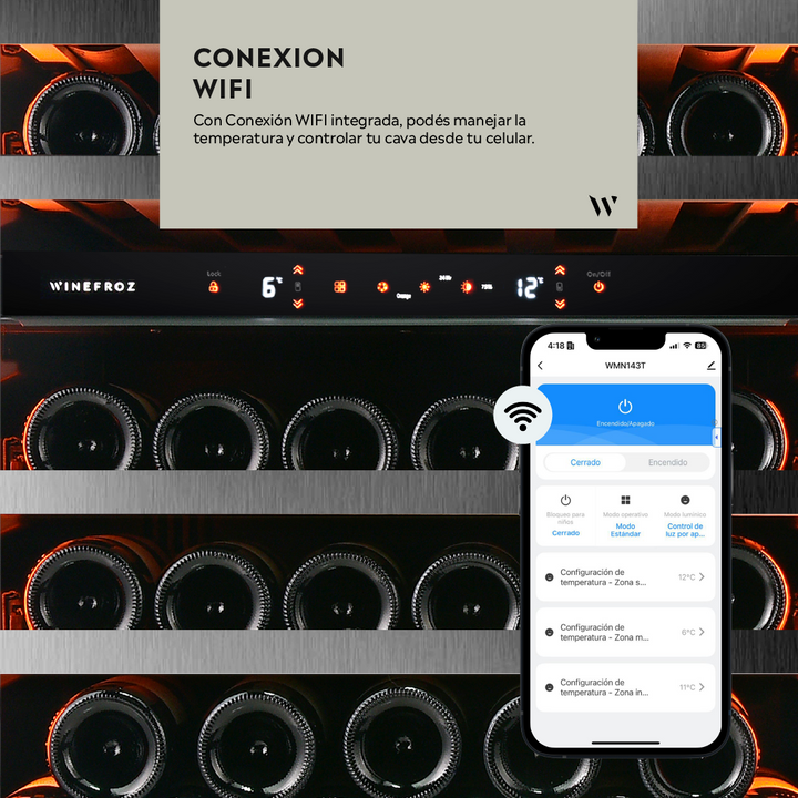 CAVA WIFI LUXURY EDITION ACERO INOXIDABLE NEGRO PARA 138 BOTELLAS - SIMPLE TEMPERATURA